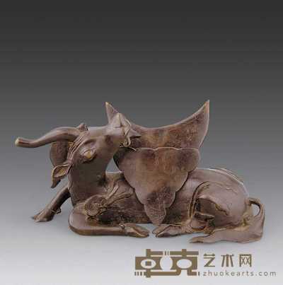 清 铜犀牛望月摆件 长25.5cm